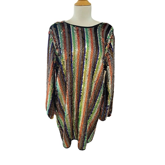 NWT EVA MENDES MULTICOLOR SEQUINED Long SLEEVE DRESS size Medium backless NY CO - Picture 13 of 15